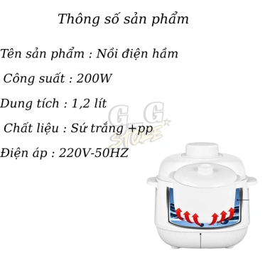 Nồi Nấu Chậm Gốm 1L Đa Năng - Súp, Chưng Yến, Hầm Cháo - Giữ Nhiệt Tốt, Tiết Kiệm Điện | GGStore