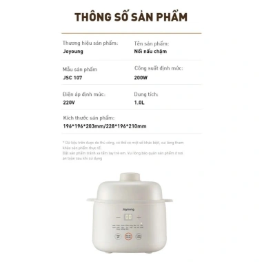 Nồi nấu chậm Joyoung JSC-107 1L thố sứ - Hầm canh, chưng yến, BH 24 tháng, giá chỉ 505k