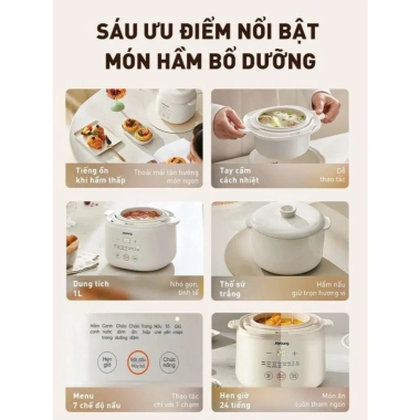 Nồi nấu chậm Joyoung JSC-107 1L thố sứ - Hầm canh, chưng yến, BH 24 tháng, giá chỉ 505k