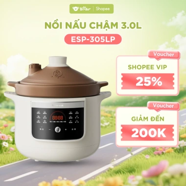 Nồi Nấu Chậm Tử Sa BEAR ESP 305LP 3.0L - Nấu Cháo Hầm Soup Giữ Ấm Hẹn Giờ, 1.18 triệu