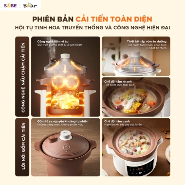 Nồi Nấu Chậm Tử Sa BEAR ESP 305LP 3.0L - Nấu Cháo Hầm Soup Giữ Ấm Hẹn Giờ, 1.18 triệu