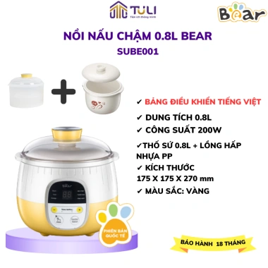 Nồi nấu cháo chậm 0.8L Bear SUBE001 – Chưng yến, kho, hầm, kèm lồng hấp, giá ưu đãi 606.000₫ 10 Nồi nấu cháo chậm 0.8L Bear SUBE001 – Chưng yến, kho, hầm, kèm lồng hấp, giá ưu đãi 606.000₫ 10