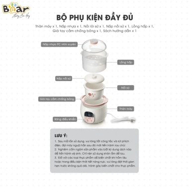 Nồi Nấu Cháo Chậm 0.8L BEAR SUBE001 - Đậm Dưỡng Chất, Chưng Yến, Giá 560.000 VND