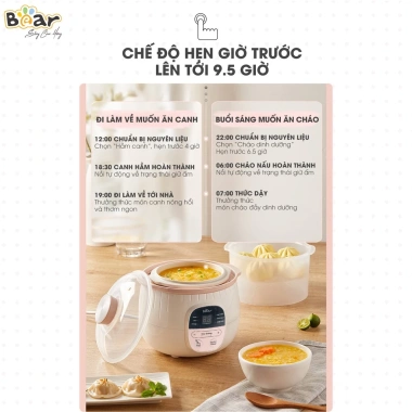Nồi Nấu Cháo Chậm 0.8L BEAR SUBE001 - Đậm Dưỡng Chất, Chưng Yến, Giá 560.000 VND