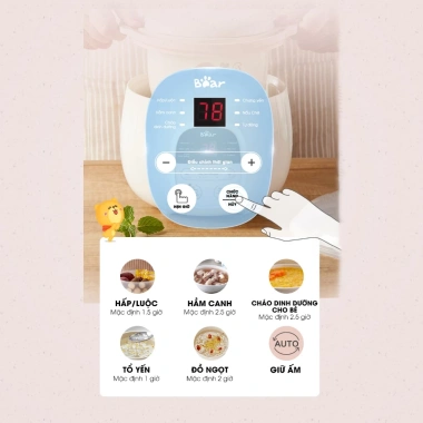 Nồi Nấu Cháo Chậm 0.8L BEAR SUBE001 - Đậm Dưỡng Chất, Chưng Yến, Giá 560.000 VND