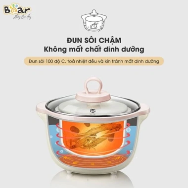 Nồi Nấu Cháo Chậm 1.6L Bear SUBE002 Đa Năng, Lồng Hấp, Chưng Yến, Cách Thuỷ, BH 18 Tháng - Giá 554.000 VND