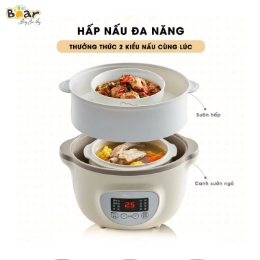 Nồi Nấu Cháo Chậm 1.6L Bear SUBE002 Đa Năng, Lồng Hấp, Chưng Yến, Cách Thuỷ, BH 18 Tháng - Giá 554.000 VND