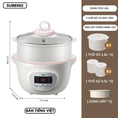 Nồi Nấu Cháo Chậm 1.6L Bear SUBE002 Đa Năng, Lồng Hấp, Chưng Yến, Cách Thuỷ, BH 18 Tháng - Giá 554.000 VND 10 Nồi Nấu Cháo Chậm 1.6L Bear SUBE002 Đa Năng, Lồng Hấp, Chưng Yến, Cách Thuỷ, BH 18 Tháng - Giá 554.000 VND 10