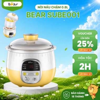 Nồi nấu cháo chậm Bear 0.8L 200W Đa năng hầm, chưng yến, hấp, giữ dinh dưỡng, BH 18 tháng