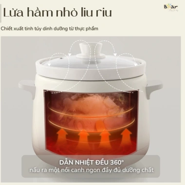 Nồi Nấu Cháo Chậm Bear 1.5L SB‑NNC15 – Đa năng hầm, hấp, chưng yến, cách thủy, giảm giá 750k 5