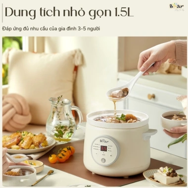 Nồi Nấu Cháo Chậm Bear 1.5L SB‑NNC15 – Đa năng hầm, hấp, chưng yến, cách thủy, giảm giá 750k 7