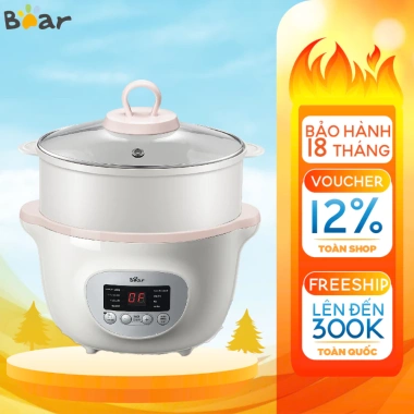Nồi Nấu Cháo Chậm Bear 1.6L SUBE002 cho Bé - Lồng Hấp, Ninh Hầm, Chưng Yến, Bảo Hành 18 Tháng - Giá ưu đãi 554.000đ