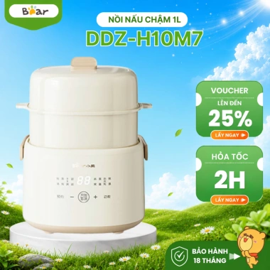 Nồi Nấu Cháo Chậm Bear 1L DDZ-H10M7 200W - Chưng Yến, Hầm, Xửng Hấp, Hẹn Giờ, BH 18 Tháng - 581.000₫