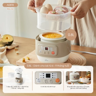 Nồi Nấu Cháo Chậm BEAR DDZ A08T8 0.8L Chưng Yến - Nấu Cháo Ăn Dặm, Hầm Thức Ăn cho Mẹ Bé, Giá 509.600₫