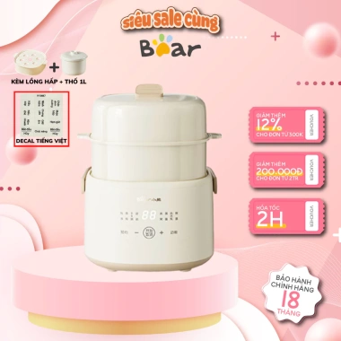 Nồi nấu cháo chậm BEAR DDZ-H10M7 1L 200W - Hầm ninh chưng yến, bảo hành 18 tháng