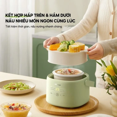 Nồi nấu cháo chậm BEAR DDZ-H10M7 1L 200W - Hầm ninh chưng yến, bảo hành 18 tháng