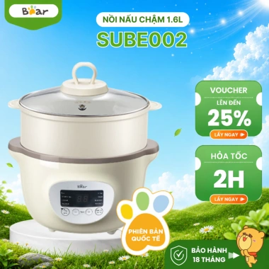 Nồi Nấu Cháo Chậm Bear Mini 1.6L 200W Đa Năng Hầm Hấp Chưng Yến, BH 18 Tháng - Giá 1.027.500, Giảm 1.022.000