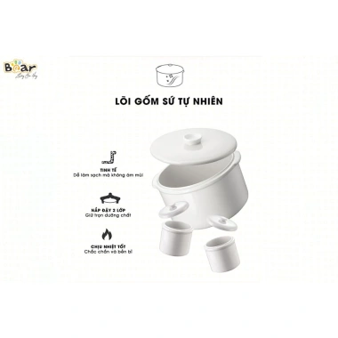 Nồi Nấu Cháo Chậm Bear Mini 1.6L 200W Đa Năng Hầm Hấp Chưng Yến, BH 18 Tháng - Giá 1.027.500, Giảm 1.022.000