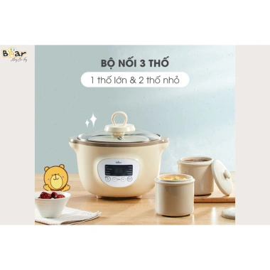 Nồi Nấu Cháo Chậm Bear SUBE002 1.6L Đa Năng - Chưng Yến, Hầm, Ninh, Hấp Rau Củ - Chính Hãng BH 18 Tháng 2