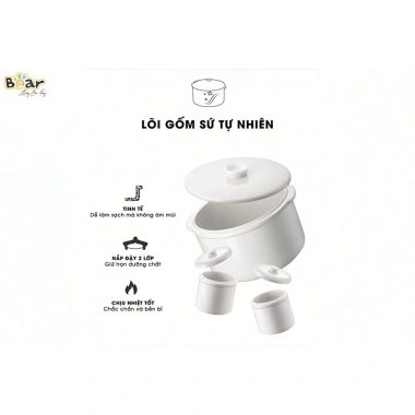 Nồi Nấu Cháo Chậm Bear SUBE002 1.6L Đa Năng - Chưng Yến, Hầm, Ninh, Hấp Rau Củ - Chính Hãng BH 18 Tháng 4