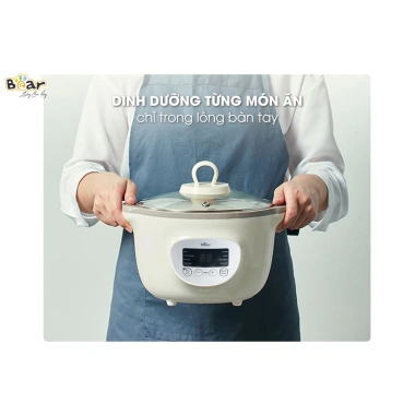 Nồi Nấu Cháo Chậm Bear SUBE002 1.6L Đa Năng - Chưng Yến, Hầm, Ninh, Hấp Rau Củ - Chính Hãng BH 18 Tháng 5