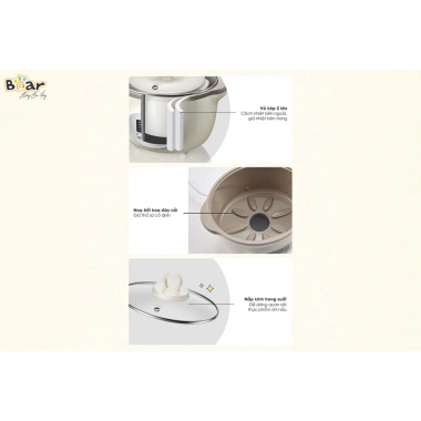 Nồi Nấu Cháo Chậm Bear SUBE002 1.6L Đa Năng - Chưng Yến, Hầm, Ninh, Hấp Rau Củ - Chính Hãng BH 18 Tháng 7