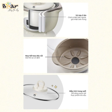 Nồi Nấu Cháo Chậm Bear SUBE002 1.6L - Nấu Cháo, Chưng Yến, Hấp, Hầm Cách Thủy Giá 990k