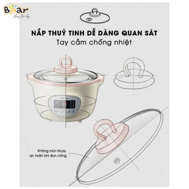 Nồi Nấu Cháo Chậm Bear SUBE002 1.6L - Nấu Cháo, Chưng Yến, Hấp, Hầm Cách Thủy Giá 990k