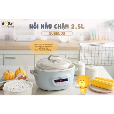 Nồi nấu cháo chậm Bear SUBE003 2.5L 380W - chưng yến, hầm, kèm lồng hấp, Chính Hãng, BH 18 tháng, giá ưu đãi 1.477.000₫