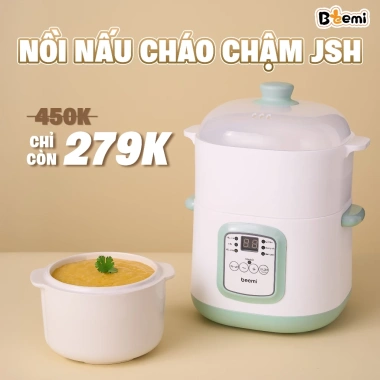 Nồi Nấu Cháo Chậm Beemi JSH 1L Cách Thủy An Toàn - Đa Chức Năng, Thố Sứ, Giá 369.000đ