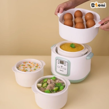 Nồi Nấu Cháo Chậm Beemi JSH 1L Cách Thủy An Toàn - Đa Chức Năng, Thố Sứ, Giá 369.000đ