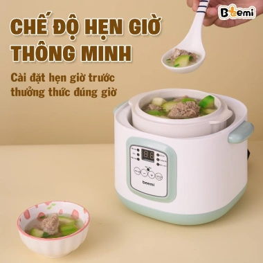 Nồi Nấu Cháo Chậm Beemi JSH 1L Cách Thủy An Toàn - Đa Chức Năng, Thố Sứ, Giá 369.000đ
