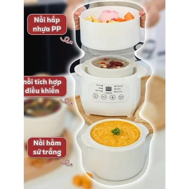 Nồi Nấu Cháo Chậm Đa Năng Beemi – Cách Thủy, Chưng Yến, Hầm Canh, Tiện Lợi cho Bé Ăn Dặm, 385.000 VND
