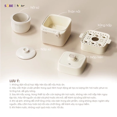 Nồi nấu cháo chậm mini 0.8L Bear SB-NNC08 200W Đa năng chưng yến, hầm, ninh kèm lồng hấp, BH 18 tháng - Giá chỉ 515.000₫ 5