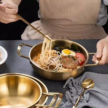 Nồi Nấu Mì Cay INOX Mạ Vàng 2 trong 1 Bát Ăn, Lẩu Mini, Đa Năng, Giá chỉ 79.900đ 8
