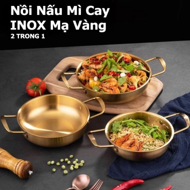 Nồi Nấu Mì Cay INOX mạ vàng, chảo đáy sâu chống dính, dùng cho lẩu xào nướng, bếp gas - giá chỉ 83.895₫