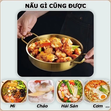 Nồi Nấu Mì Cay INOX mạ vàng, chảo đáy sâu chống dính, dùng cho lẩu xào nướng, bếp gas - giá chỉ 83.895₫