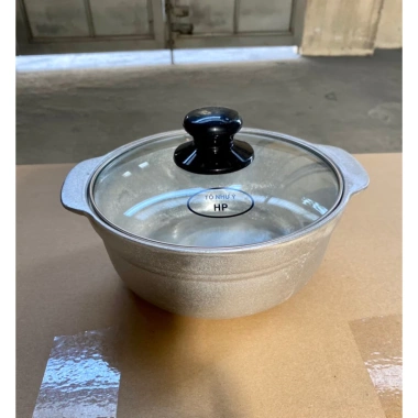 Nồi thố gang nắp kính 15‑27cm, loại thô – Kho thịt cá, nấu lẩu, giảm còn 135k