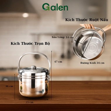 Nồi ủ nhiệt chân không Galen G014 5.5L Inox 410 - Dùng trên bếp ga, hồng ngoại, bảo hành 12 tháng - Giá ưu đãi 619.000₫ 2