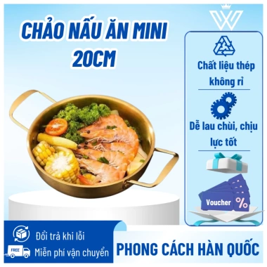 Nồi Vàng Inox MINI - Nấu Mì Cay, Lẩu, Soup, Thép Không Gỉ Phong Cách Hàn Quốc