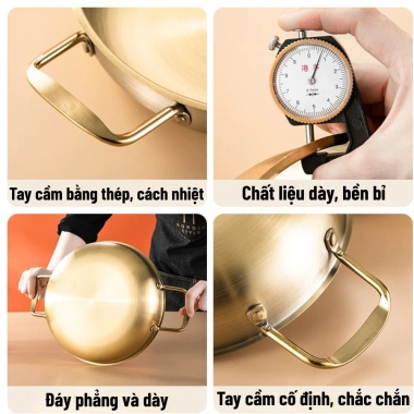 Nồi Vàng Inox MINI - Nấu Mì Cay, Lẩu, Soup, Thép Không Gỉ Phong Cách Hàn Quốc