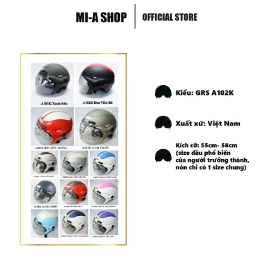 Nón bảo hiểm nửa đầu GRS A102K đa màu kèm kính chắn gió - giá chỉ 269.500 VND 3 Nón bảo hiểm nửa đầu GRS A102K đa màu kèm kính chắn gió - giá chỉ 269.500 VND 3