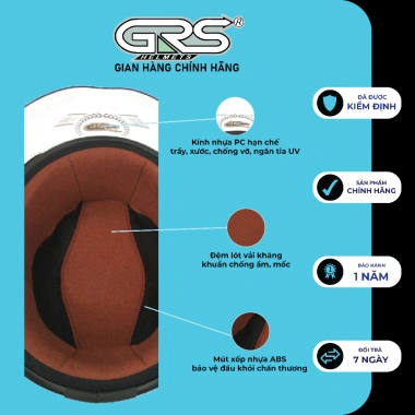 Nón bảo hiểm nửa đầu GRS A33k chính hãng đa màu, giảm 18% Bảo vệ nam nữ 5