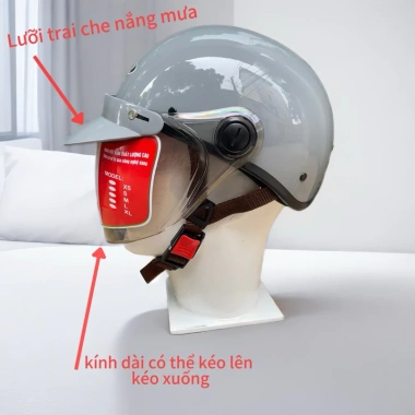 Nón bảo hiểm nửa đầu kính dài che mặt, lưỡi trai chống nắng - 185.000 VND