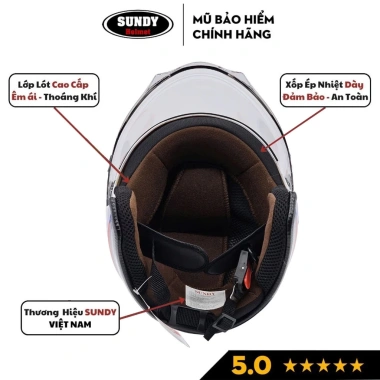 Nón bảo hiểm SUNDY Helmets 3/4 chính hãng an toàn thời trang cá tính Freesize 56-59cm giá 363.000đ