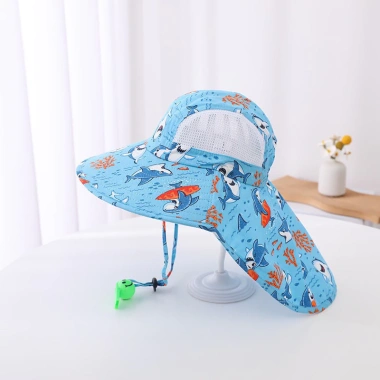 Nón bé trai rộng vành có còi chống lạc - Chống nắng thời trang mùa hè, đi biển