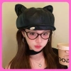 Nón beret nữ da PU bền đẹp, form phồng, tai mèo retro, màu trơn - Giá 57.800đ