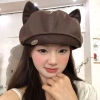 Nón beret nữ da PU bền đẹp, form phồng, tai mèo retro, màu trơn - Giá 57.800đ 2