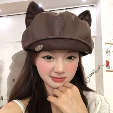Nón beret nữ da PU bền đẹp, form phồng, tai mèo retro, màu trơn - Giá 57.800đ 2