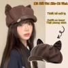 Nón beret nữ da PU bền đẹp, form phồng, tai mèo retro, màu trơn - Giá 57.800đ 3